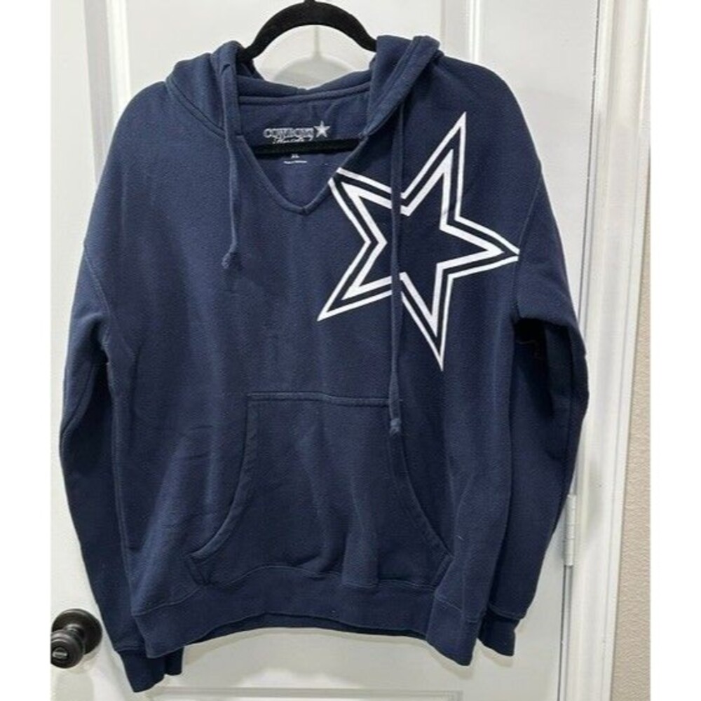 Dallas Cowboys Authentic Apparel Hoodie Womens XL Navy Star Foil Sleeve Pullover